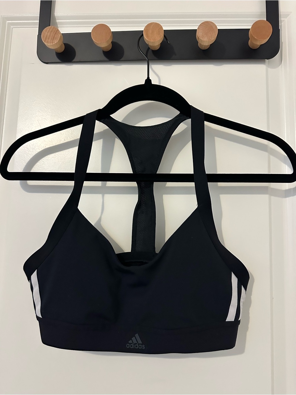 adidas Black Sports Bra with White Side Stripes and Racerback